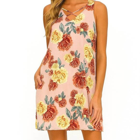 Envy Blush Pink Carnation Crinkle Sheath Dress Sz M - Picture 1 of 10